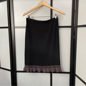 [M] Vintage Sag Harbour Thick Woven Black with Pink Stripes A-Line Midi Skirt